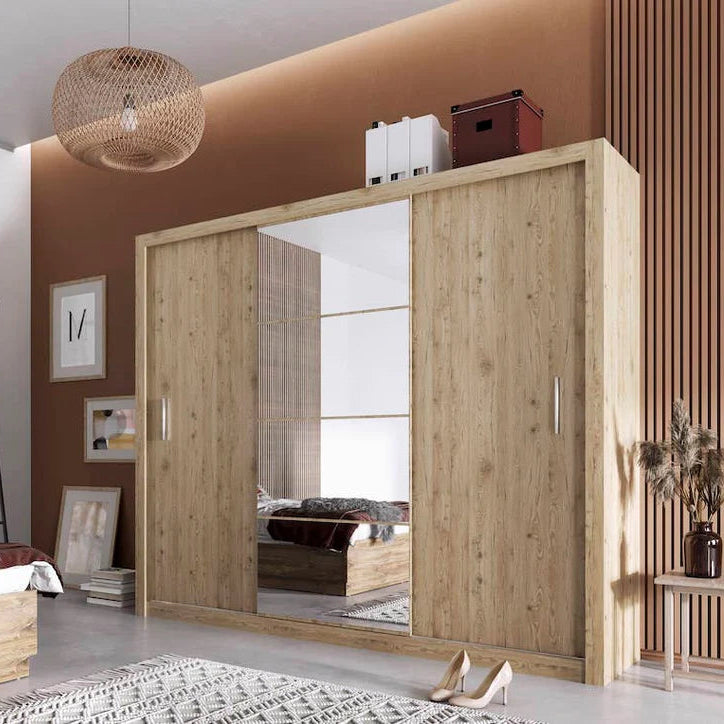 Idea ID-01 Wooden Wardrobe With Mirrored Sliding Doors In Oak San Remo