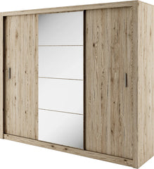 Idea ID-01 Wooden Wardrobe With Mirrored Sliding Doors In Oak San Remo - Furniture One Shop