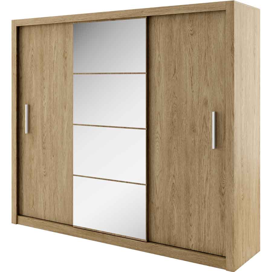 Idea ID-01 Wooden Wardrobe With Mirrored Sliding Doors In Oak Shetland