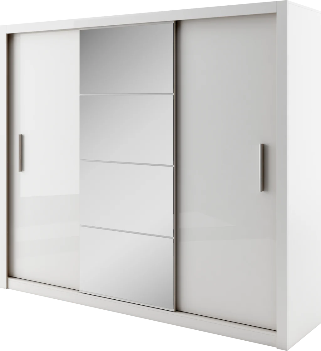 Idea ID-01 Wooden Wardrobe With Mirrored Sliding Doors In White Matt