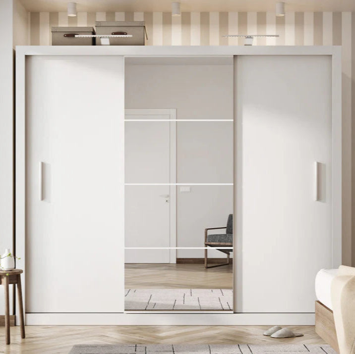 Idea ID-01 Wooden Wardrobe With Mirrored Sliding Doors In White Matt