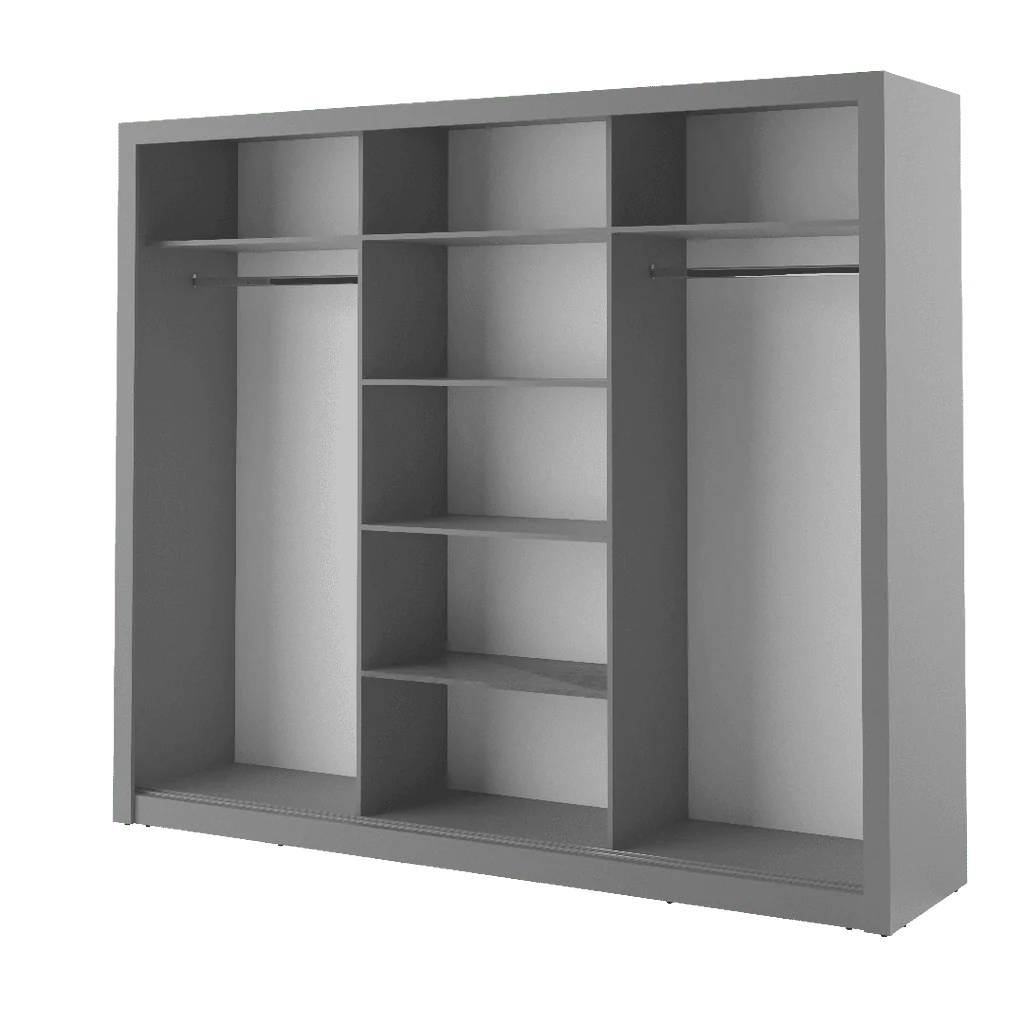 Idea ID-01 Wooden Wardrobe With Mirrored Sliding Doors In Grey Matt