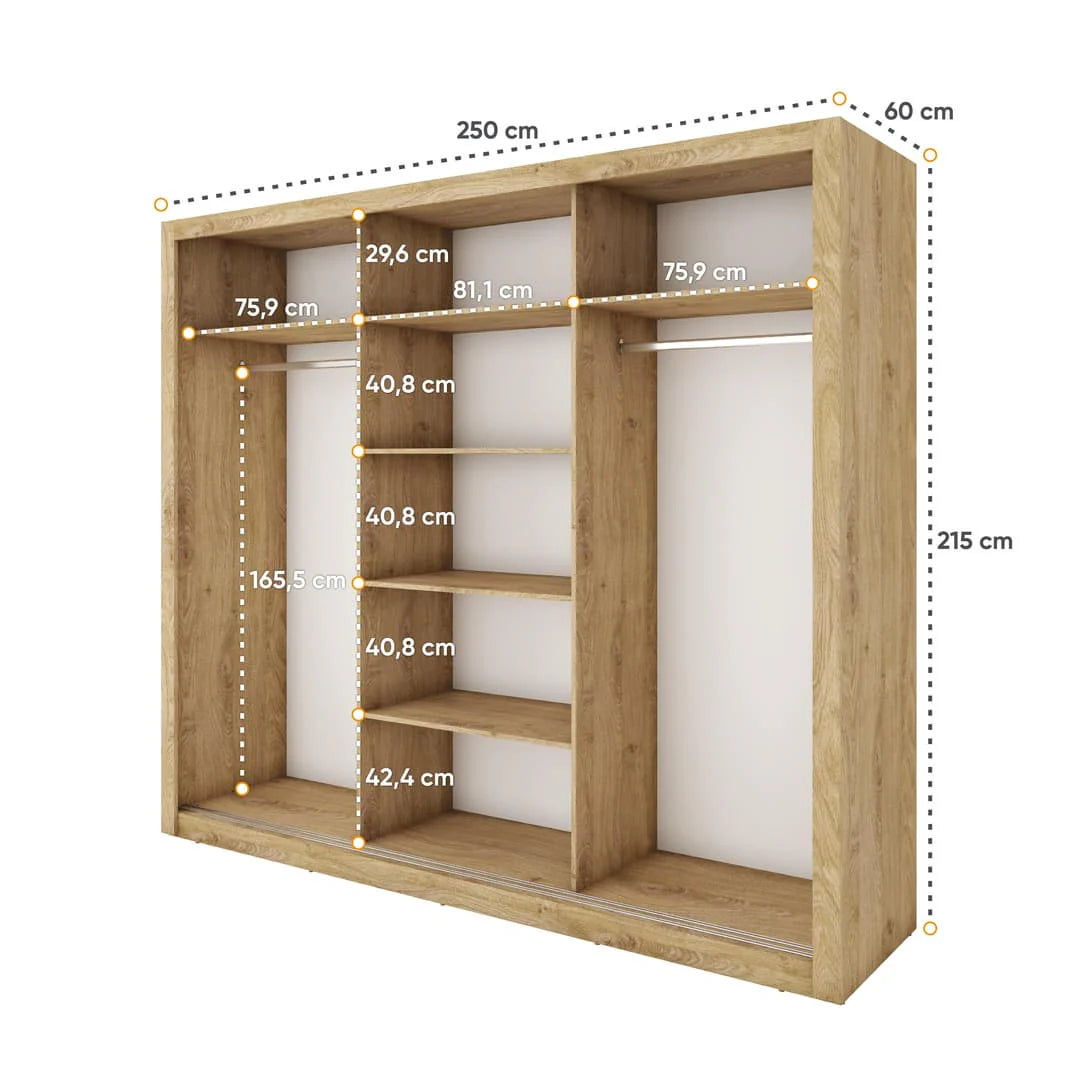 Idea ID-01 Wooden Wardrobe With Mirrored Sliding Doors In Oak Shetland