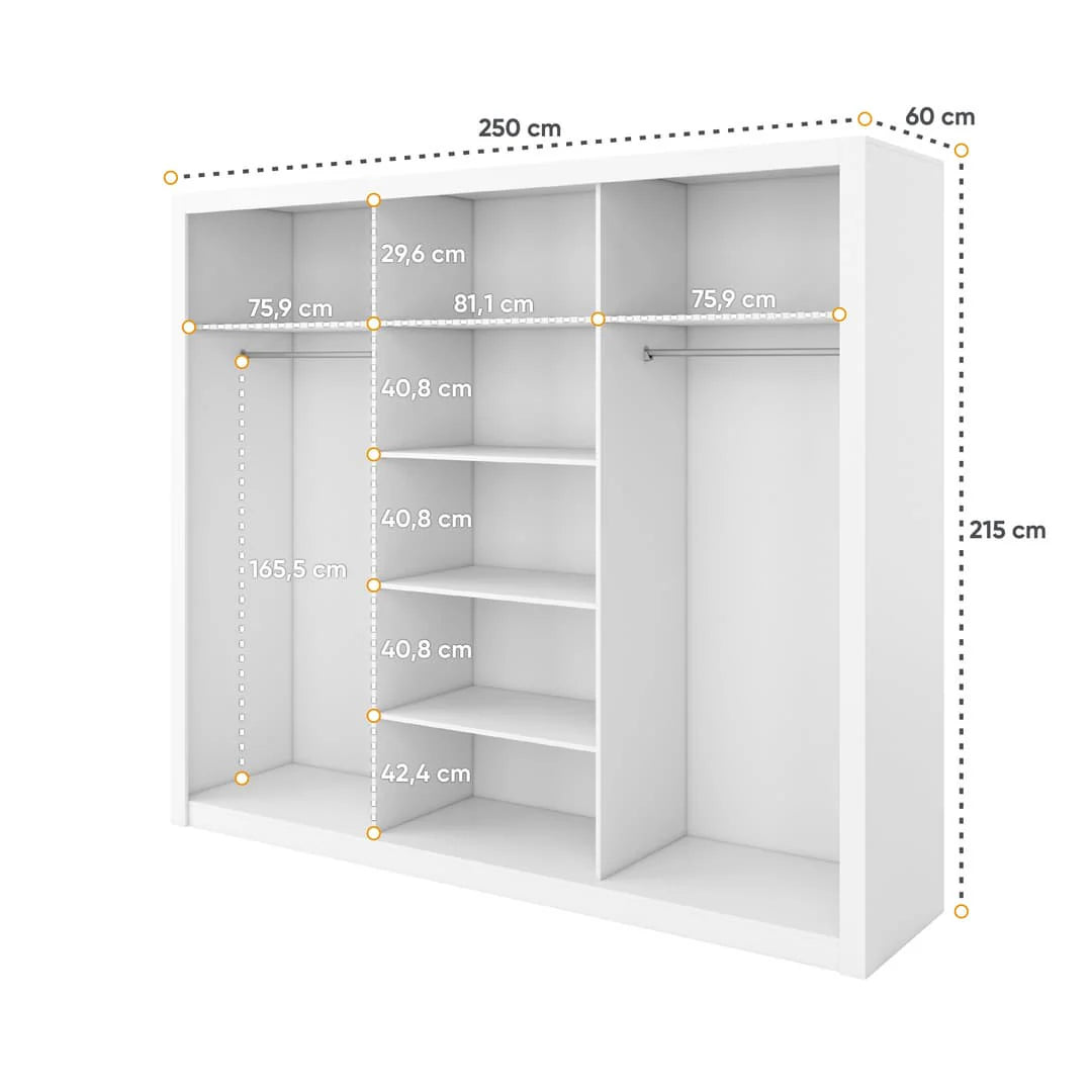 Idea ID-01 Wooden Wardrobe With Mirrored Sliding Doors In White Matt