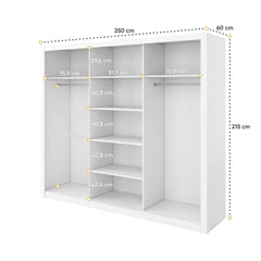 Idea ID-01 Wooden Wardrobe With Mirrored Sliding Doors In White Matt - Furniture One Shop