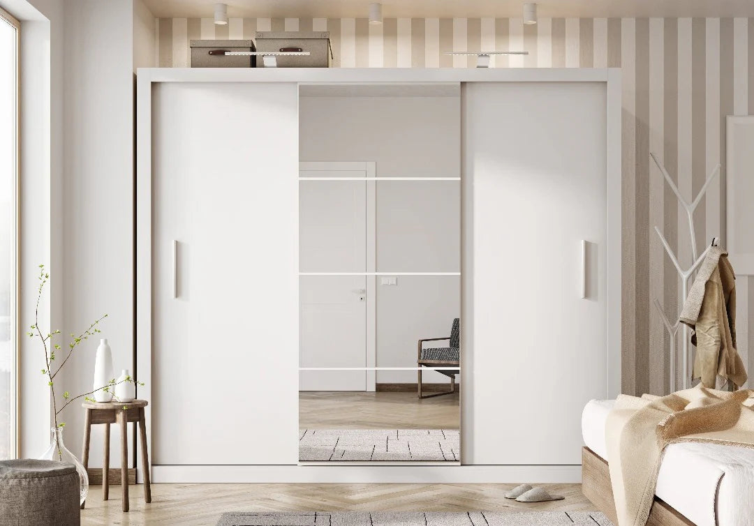 Idea ID-01 Wooden Wardrobe With Mirrored Sliding Doors In White Matt