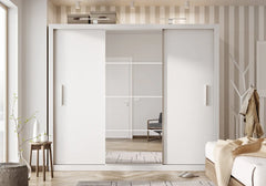Idea ID-01 Wooden Wardrobe With Mirrored Sliding Doors In White Matt - Furniture One Shop