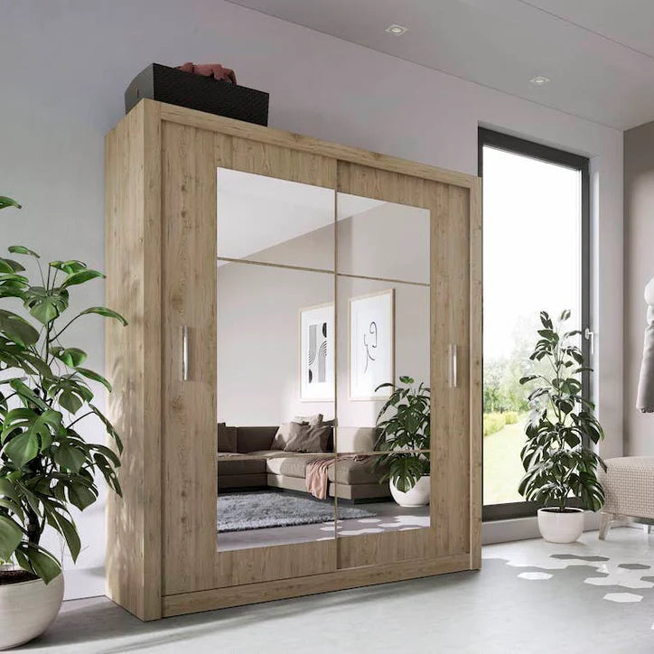 Idea ID-02 Wooden Wardrobe 180cm With 2 Sliding Doors In Oak San Remo