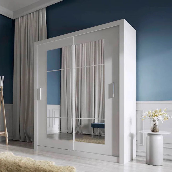 Idea ID-02 Wooden Wardrobe 180cm With 2 Sliding Doors In White Matt