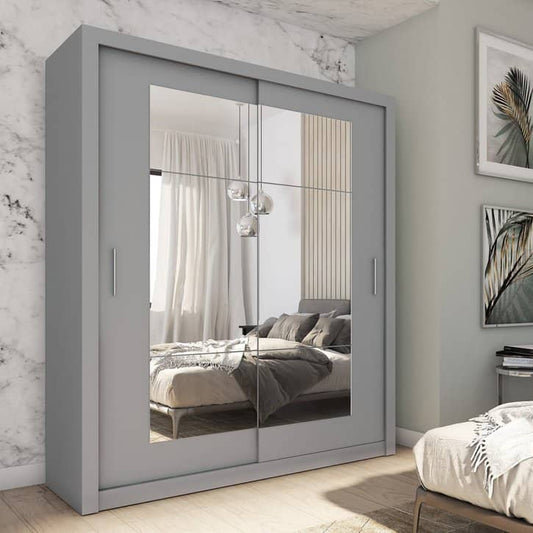 Idea ID-02 Wooden Wardrobe 180cm With 2 Sliding Doors In Grey Matt