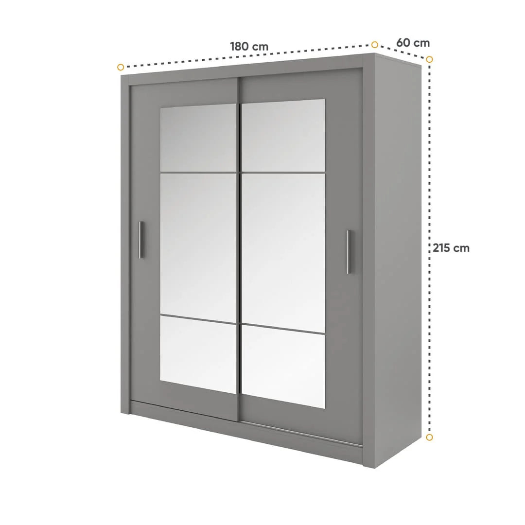 Idea ID-02 Wooden Wardrobe 180cm With 2 Sliding Doors In Grey Matt