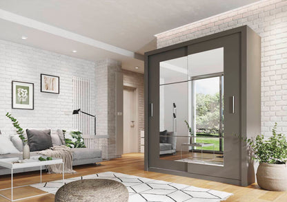 Idea ID-02 Wooden Wardrobe 180cm With 2 Sliding Doors In Grey Matt