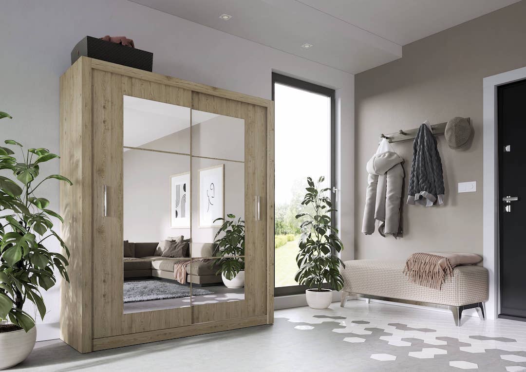 Idea ID-02 Wooden Wardrobe 180cm With 2 Sliding Doors In Oak San Remo