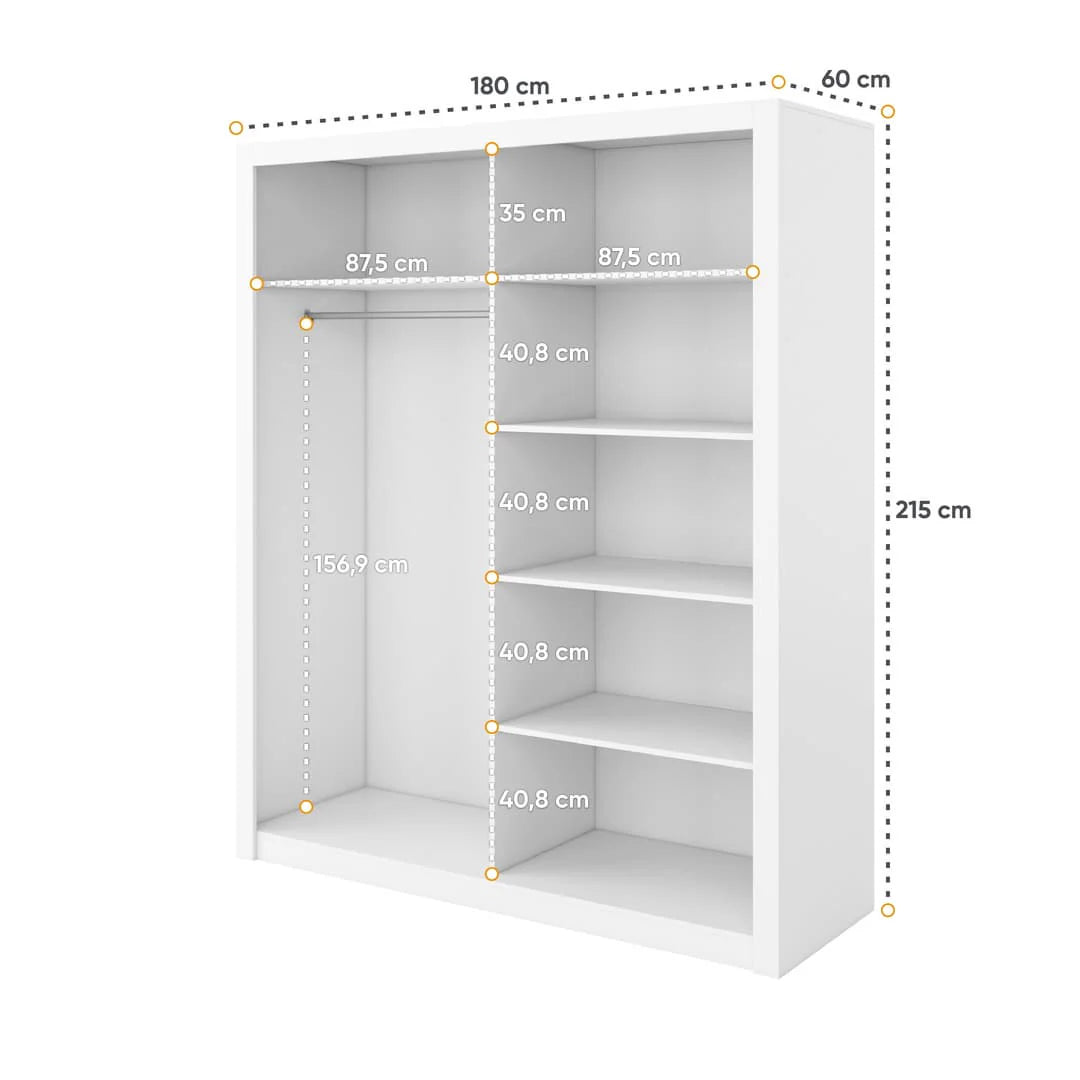 Idea ID-02 Wooden Wardrobe 180cm With 2 Sliding Doors In White Matt