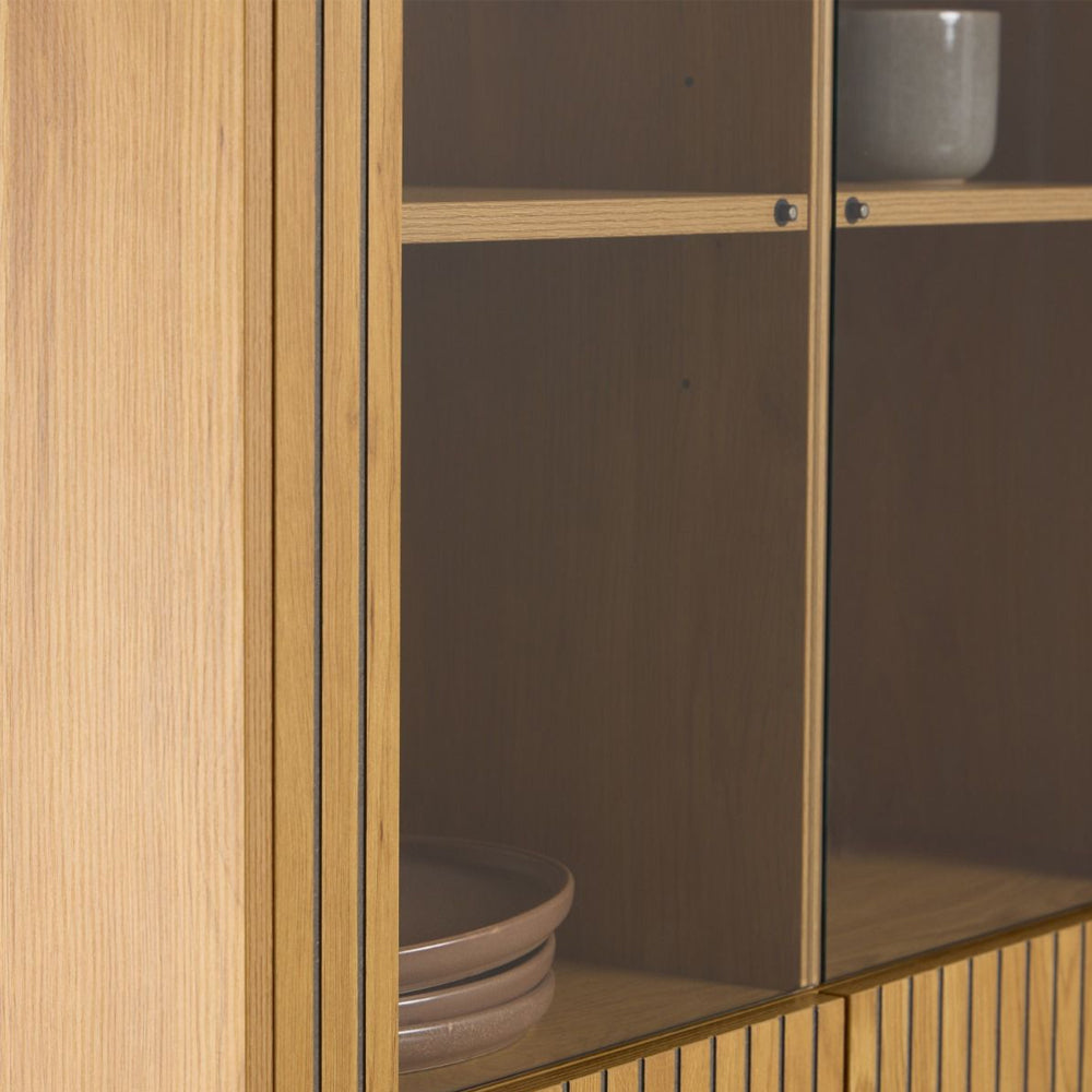 Jaipur Wooden 4 Door 6 Shelves Display Cabinet in Wild Oak - Furniture One Shop