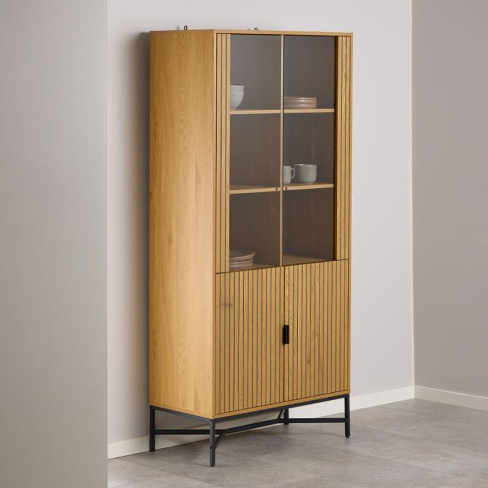 Jaipur Wooden 4 Door 6 Shelves Display Cabinet in Wild Oak - Furniture One Shop
