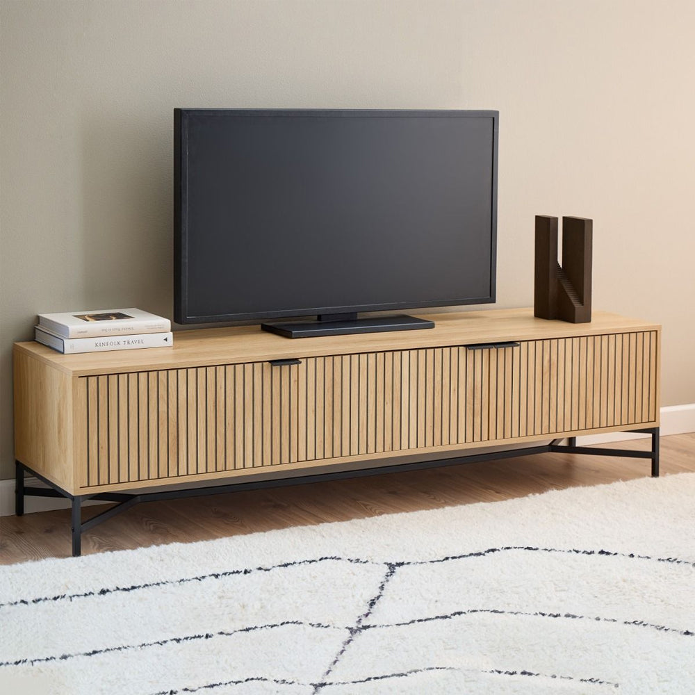 Jaipur Wooden Large TV Stand with 3 Door in Solid Oak - Furniture One Shop