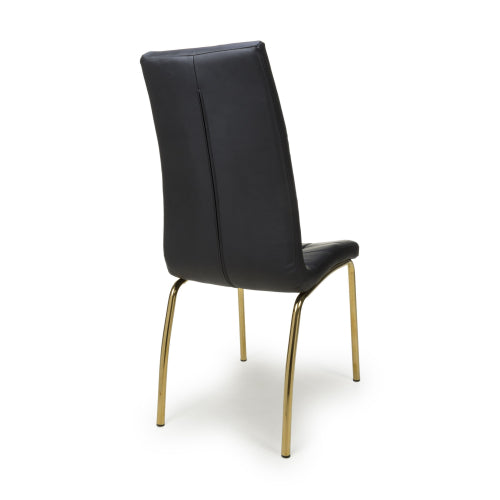 Jenner Black Faux Leather Dining Chairs With Gold Legs In Pair
