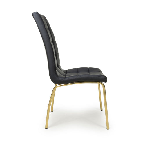 Jenner Black Faux Leather Dining Chairs With Gold Legs In Pair