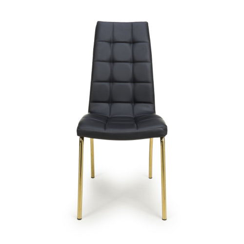 Jenner Black Faux Leather Dining Chairs With Gold Legs In Pair