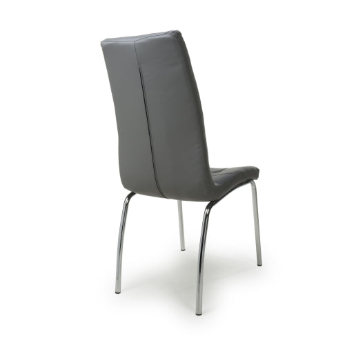 Jenner Grey Faux Leather Dining Chairs With Chrome Legs In Pair