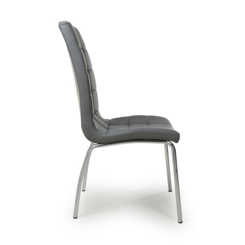 Jenner Grey Faux Leather Dining Chairs With Chrome Legs In Pair