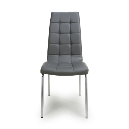 Jenner Grey Faux Leather Dining Chairs With Chrome Legs In Pair