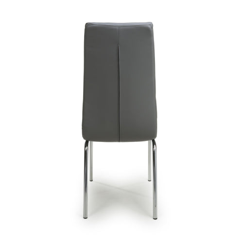 Jenner Grey Faux Leather Dining Chairs With Chrome Legs In Pair