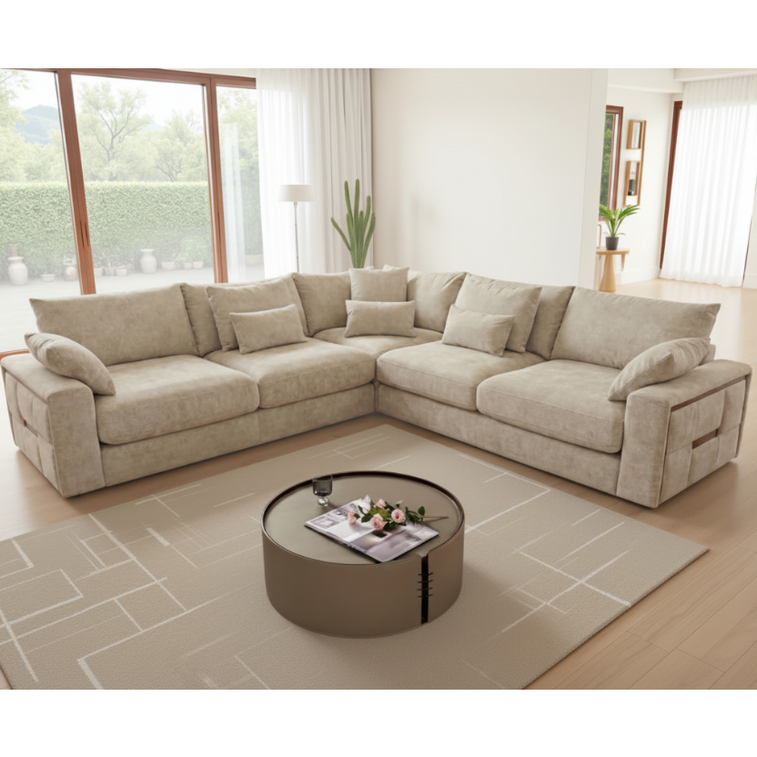 Jupiter Large Corner Sofa In Beige Fabric