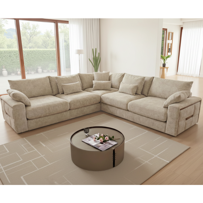 Jupiter Large Corner Sofa In Beige Fabric