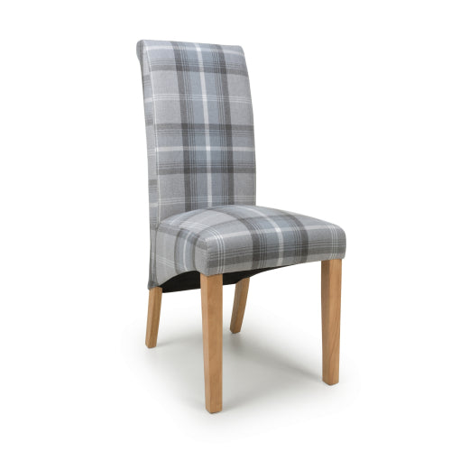 Karta Check Grey Fabric Dining Chairs With Oak Legs In Pair
