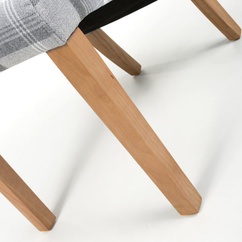 Karta Check Grey Fabric Dining Chairs With Oak Legs In Pair