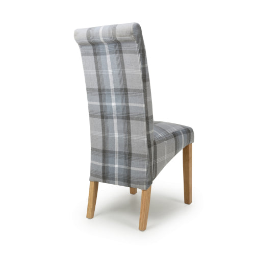 Karta Check Grey Fabric Dining Chairs With Oak Legs In Pair