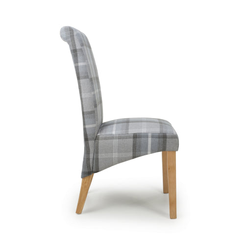 Karta Check Grey Fabric Dining Chairs With Oak Legs In Pair