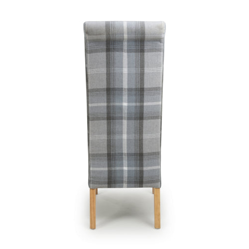Karta Check Grey Fabric Dining Chairs With Oak Legs In Pair