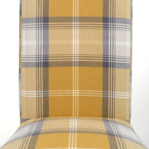 Karta Check Yellow Fabric Dining Chairs With Oak Legs In Pair