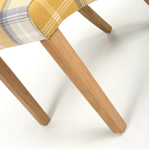 Karta Check Yellow Fabric Dining Chairs With Oak Legs In Pair