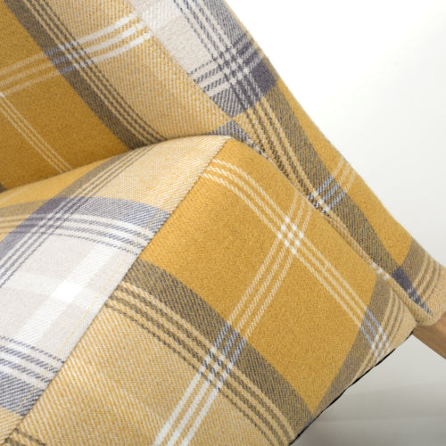 Karta Check Yellow Fabric Dining Chairs With Oak Legs In Pair