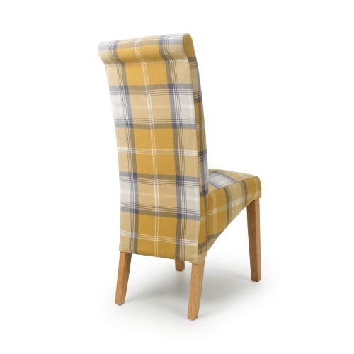 Karta Check Yellow Fabric Dining Chairs With Oak Legs In Pair