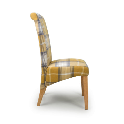 Karta Check Yellow Fabric Dining Chairs With Oak Legs In Pair