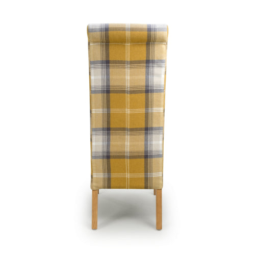 Karta Check Yellow Fabric Dining Chairs With Oak Legs In Pair