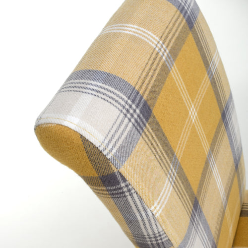 Karta Check Yellow Fabric Dining Chairs With Oak Legs In Pair