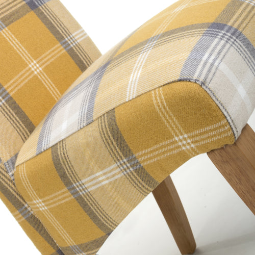 Karta Check Yellow Fabric Dining Chairs With Oak Legs In Pair