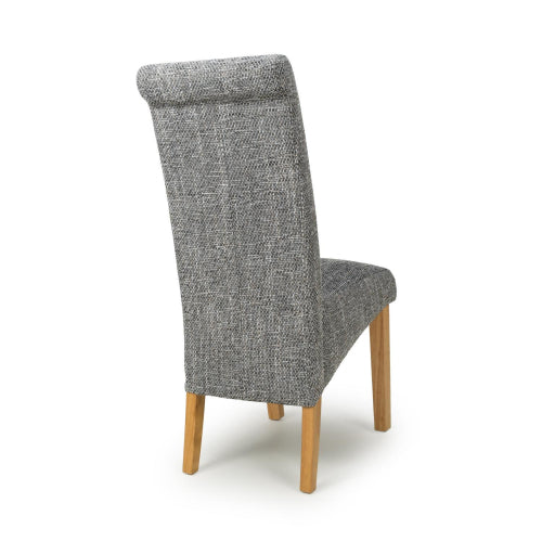 Karta Grey Fabric Dining Chairs With Oak Legs In Pair