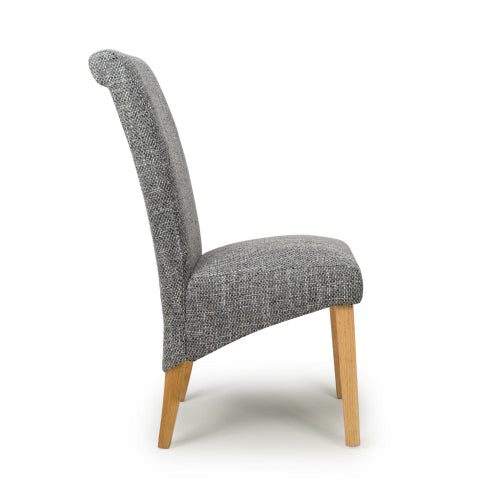 Karta Grey Fabric Dining Chairs With Oak Legs In Pair