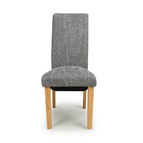 Karta Grey Fabric Dining Chairs With Oak Legs In Pair