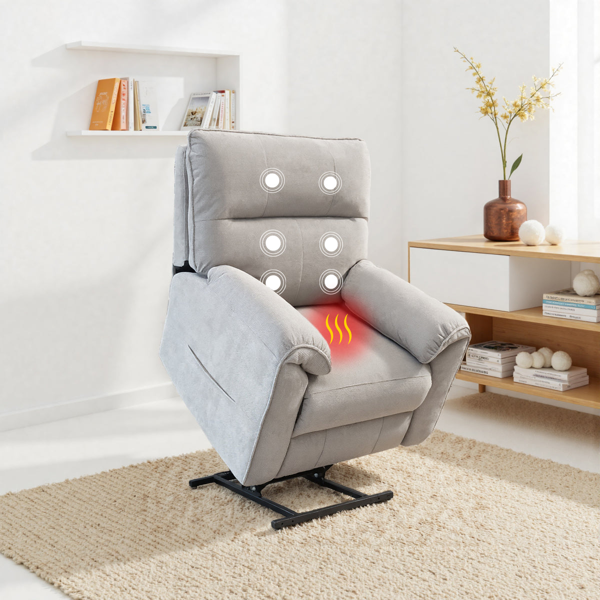 Knightsbridge Dual Motor Riser Recliner Chair In Light Grey Cotton Linen