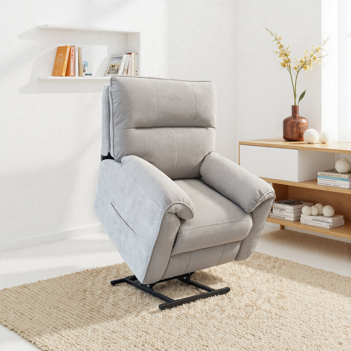 Knightsbridge Dual Motor Riser Recliner Chair In Light Grey Cotton Linen - Furniture One Shop