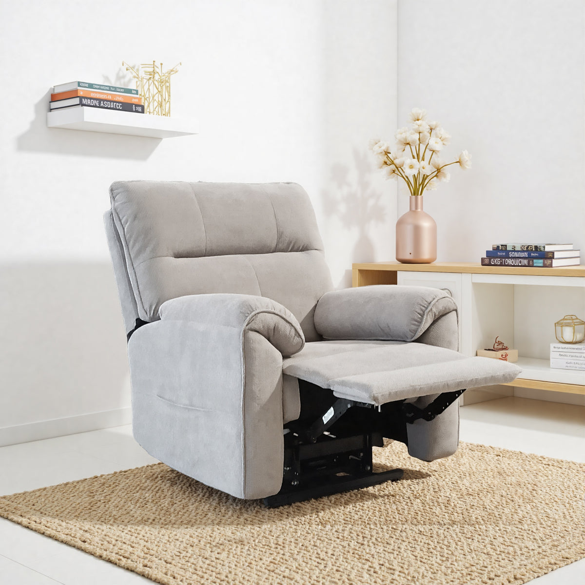 Knightsbridge Dual Motor Riser Recliner Chair In Light Grey Cotton Linen - Furniture One Shop