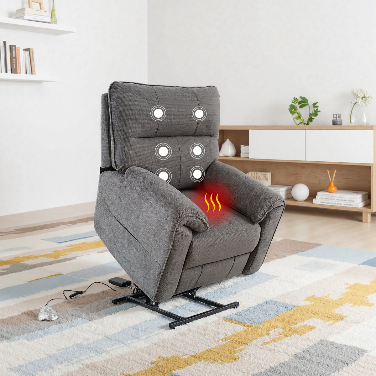 Knightsbridge Heat & Massage Riser Recliner Chair In Dark Grey Cotton Linen